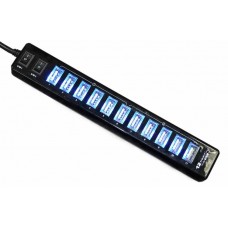 Buddy 12 Port USB Hub with 2 Control Switches - Black