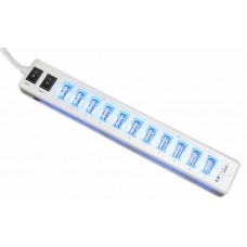 Buddy 12 Port USB Hub with 2 Control Switches - White