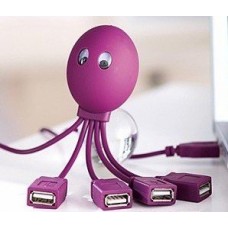 ECSEM 4-Port 2.0 USB Hub For Mac and PC High Speed. 4-Legged Octopus Design USB Hubs with LED in Purple